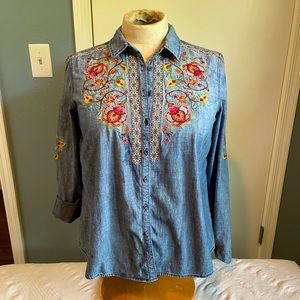 Sundance Denim Shirt, Embroidered, Size XL